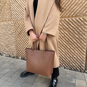 Dark Brown Leather Tote Bag Large Full Grain Tote with Interior Pocket image 7