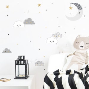Cloud Moon Star muur sticker, muur stickers voor kwekerij, baby kamer muur stickers, grijze muur sticker