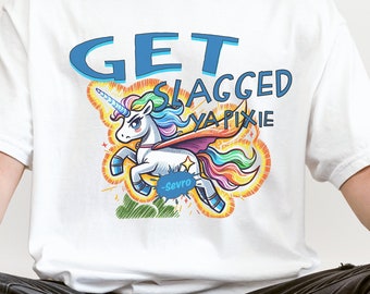 Red Rising Shirt: Sevro's Sass 'Get Slagged Ya Pixie' Unicorn Shirt | Red Rising Fan Apparel