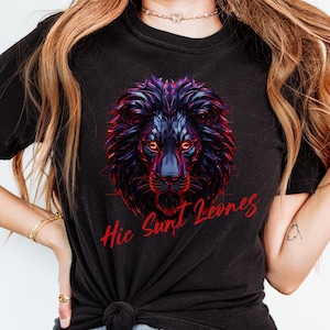 Red Rising TShirt,  House Augustus,  Neon Futuristic Lion &#39;Hic Sunt Leones&#39; Design | Sci-Fi Fan Tee