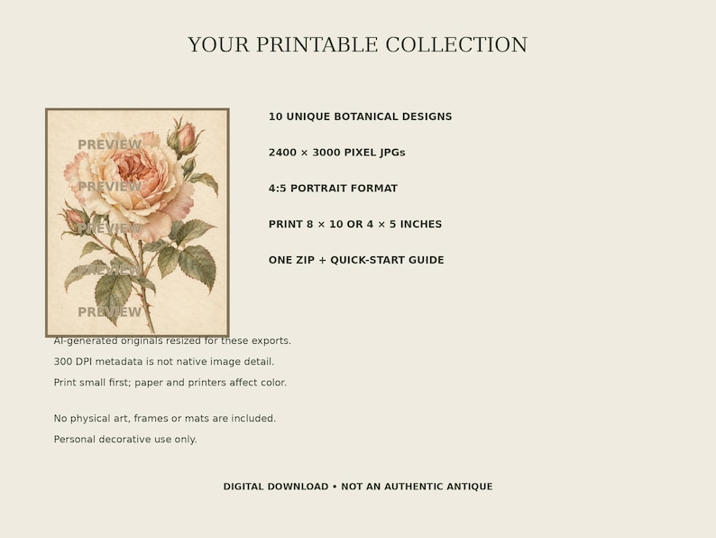 Vintage-inspired Botanical Wall Art Set of 10, Flowers Fruit & Foliage ...