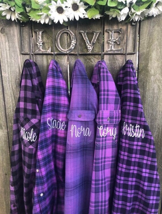 3 Purple Flannel Shirt Bridal Party 