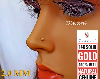 3.0mm Natural Diamond Nose Lip Labret Body Piercing Stud Ring Pin Screw 14k  Gold