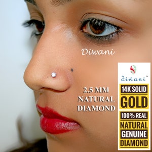 2.8mm Natural i Diamond Solitaire Engagement Wedding Nose Ring Stud Piercing Pin 