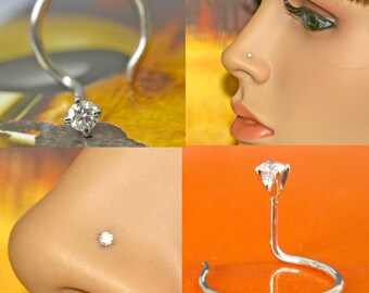 Diwani 1.8mm Natural VVS Diamond Solitaire Nose Stud Pin Piercing Rings 14k Gold
