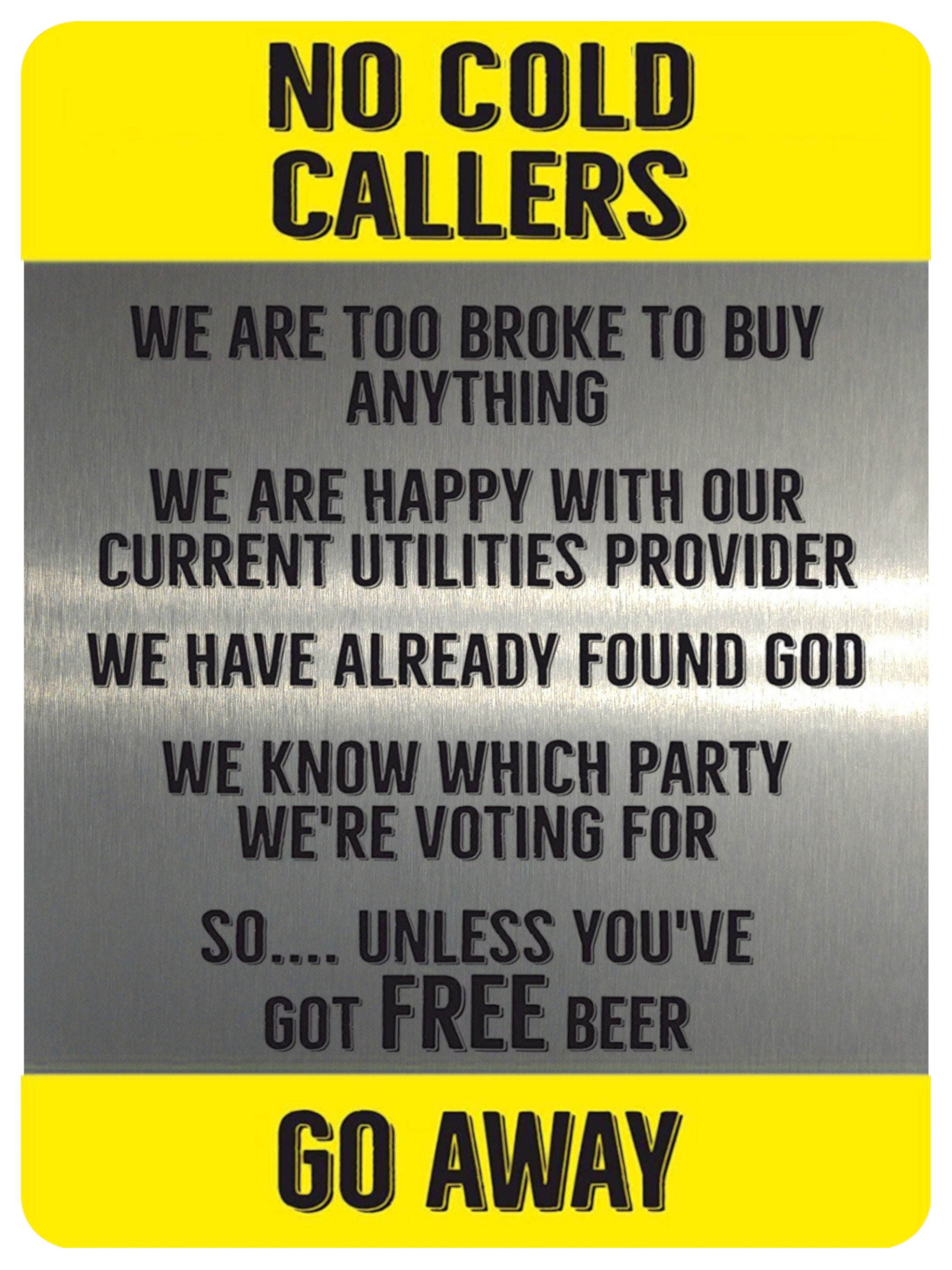 1095 NO COLD CALLERS Funny Metal Aluminium Plaque Sign Door Gate House ...