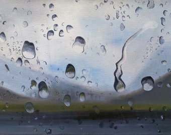 Rain Painting, Rain wall decor, Nature Painting, Mount Oil Painting, Drops Oil Painting, after the rain oil