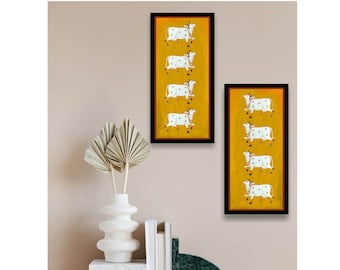 Pichwai Painting Set of 2 Hand Painted Decorative Cow Paintings Pichwai Art Home Decor