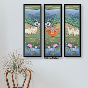 Set of 3 Cow Pichwai Paintings: Traditional Indian Home Decor