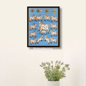 Tableau vache Pichwai : art animalier indien, décoration murale pour la maison