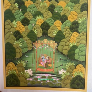 Pichwai Painting Lord Radha Krishna Indian Art Hand painted on cloth.