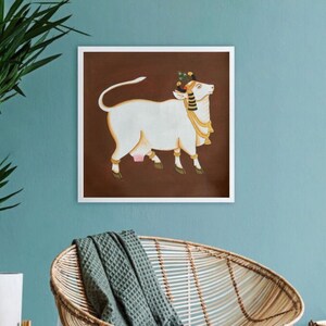 Tableau vache Pichwai : décoration murale indienne (12 x 12 pouces)