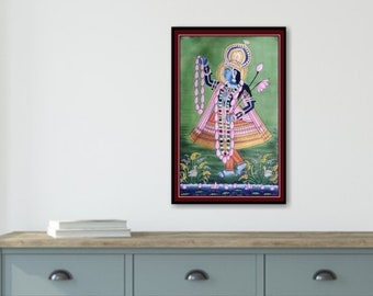 Pichwai Painting of Yamunaji Hand painted on cloth home decor wall decor