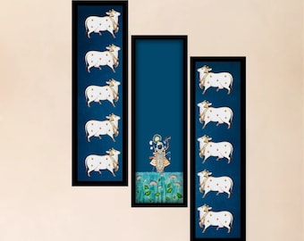 Set of 3 Pichwai Painting Beautiful Cow Kamal Talai Home Decor