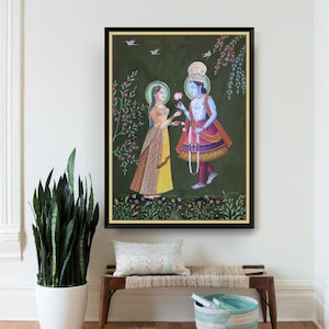 Pichwai Painting Lord Radha Krishna Indian Art Hand painted on cloth.