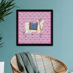 Tableau vache Pichwai : art indien, décoration d&#39;intérieur (12 x 12 pouces)