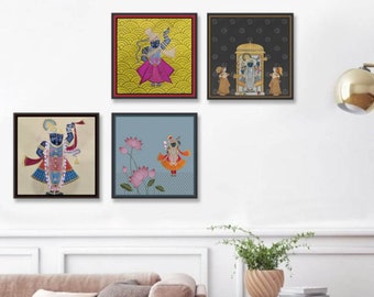 Shrinathji Pichwai Painting Set: Indian Art Home Decor (15x15 Inches)