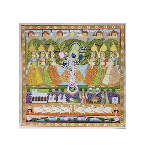 Shrinathji Pichwai Painting: Hand-Painted Indian Art, Home Decor (36x36 inch)