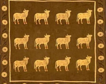 Indian traditional sacred cows gold painting on cloth hand painted pichwai