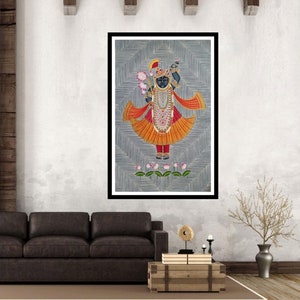 Shrinathji Pichwai Painting: Hand-Painted Indian Art Home Decor (2x3 ft)