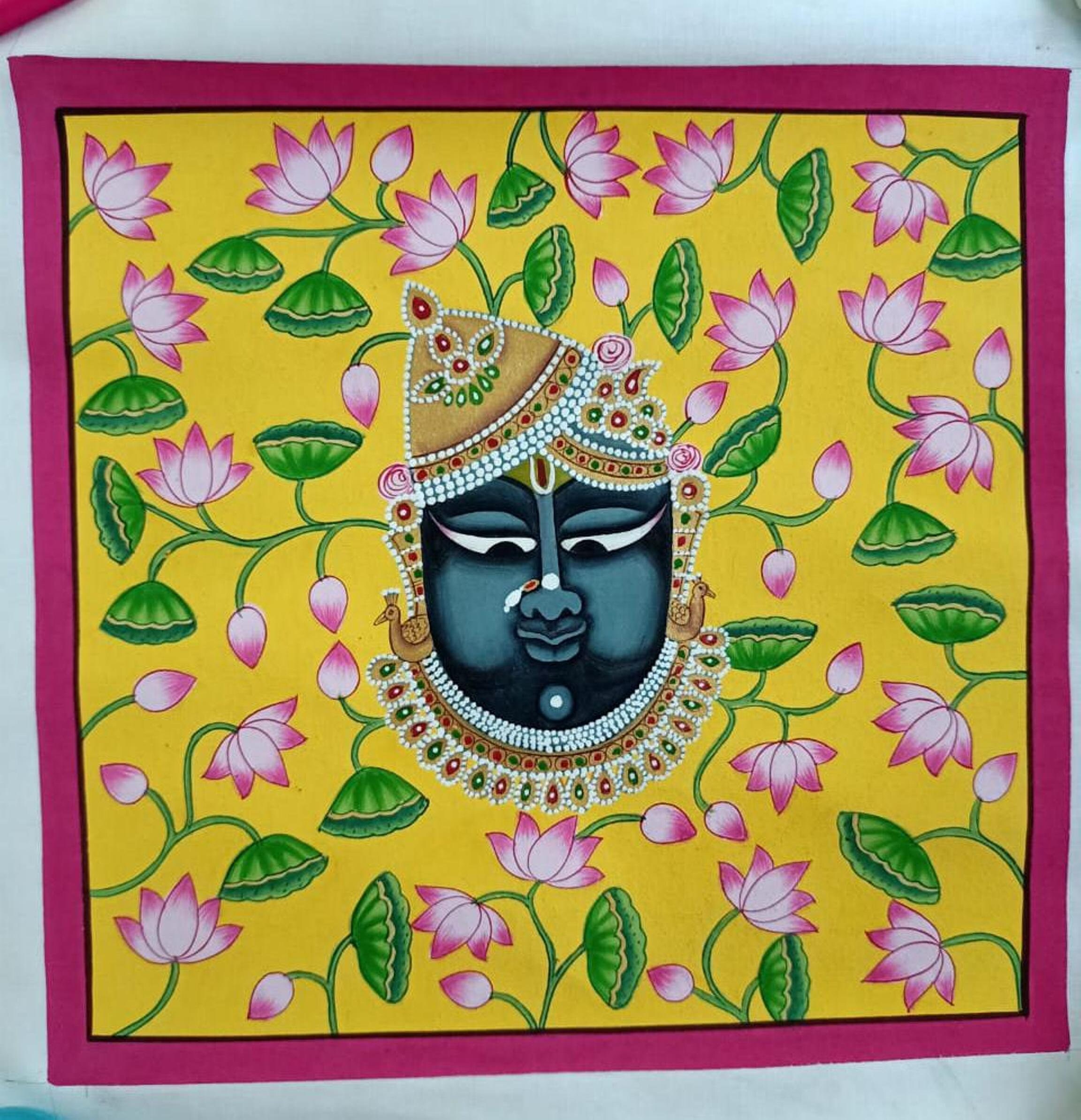 Pichwai Painting of Shrinathji Mukharvind Kamal Talai on Cloth - Etsy