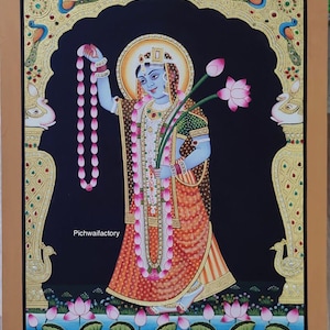 Pichwai Painting Darshan of Yamunaji Real Gold Foil Work Hand Painted On Cloth