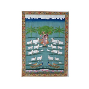 Hand Painted Pichwai Painting: Lord Shrinathji Indian Art (21 X 33 Inch)