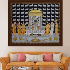 Pichwai Painting: Shreenath ji, Cow, Religious Home Decor Art