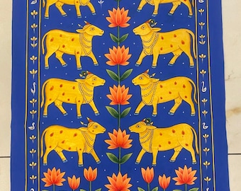 Cow Pichwai Painting, Traditional Indian Art on Cotton