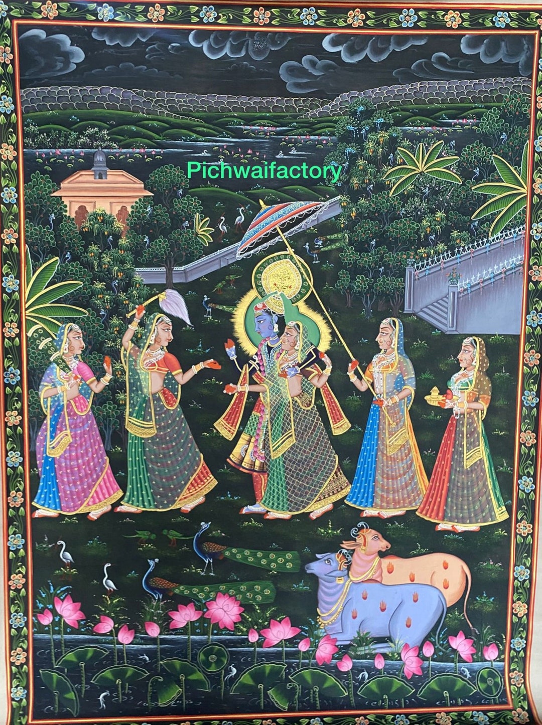 Radha Krishna Pichwai Painting Hand Painted on Cloth Pichwai Art Home