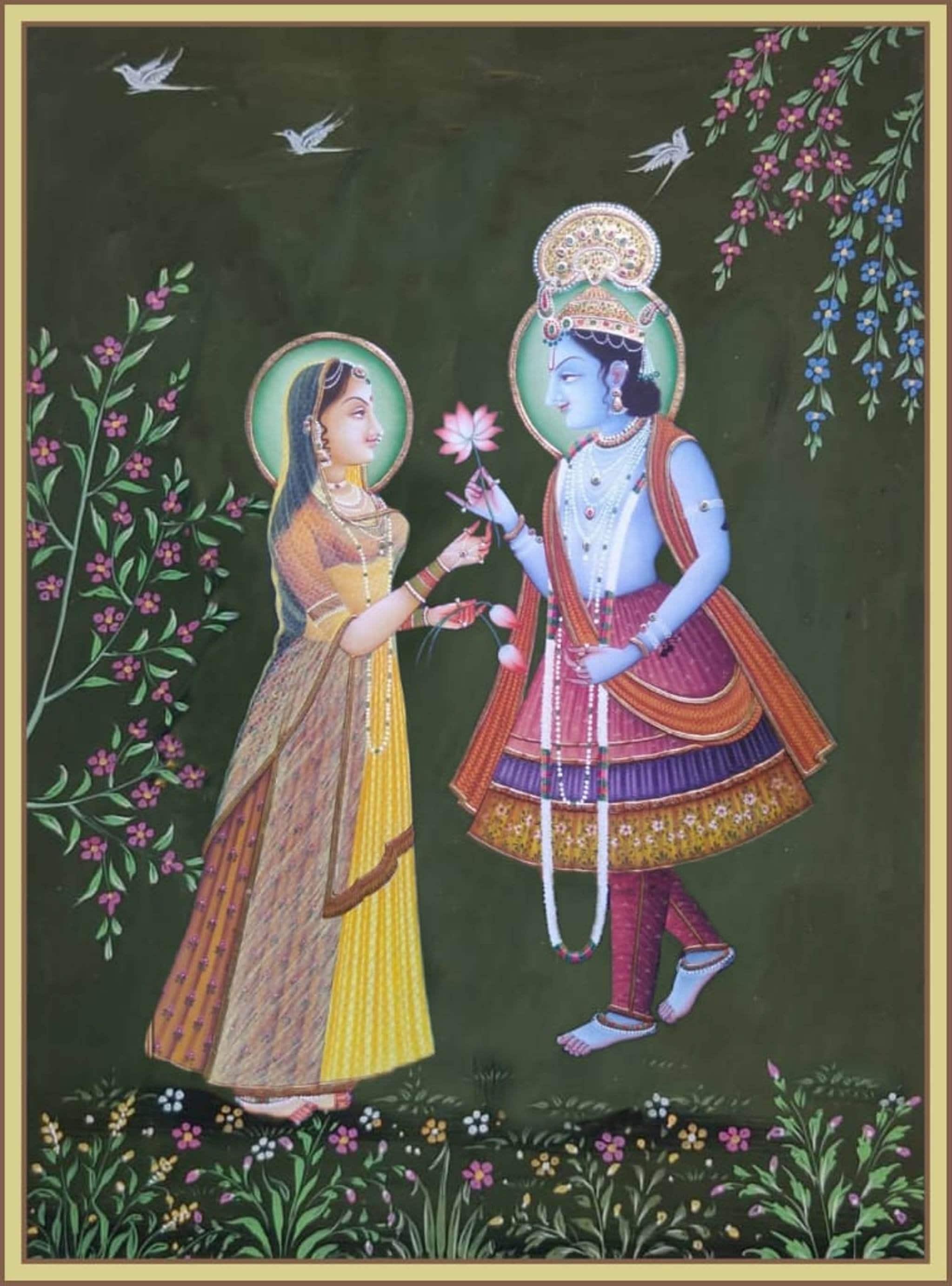 Pichwai Painting Lord Radha Krishna Indian Art Hand Painted on Cloth