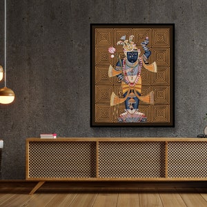 Hand Painted Lord Shrinathji Pichwai Painting: Indian Home Decor Art (18x24 inch)
