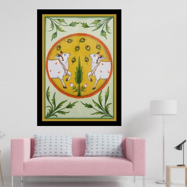 Indian Painting Traditional Decor Floral Cows Pichwai Hand Painted