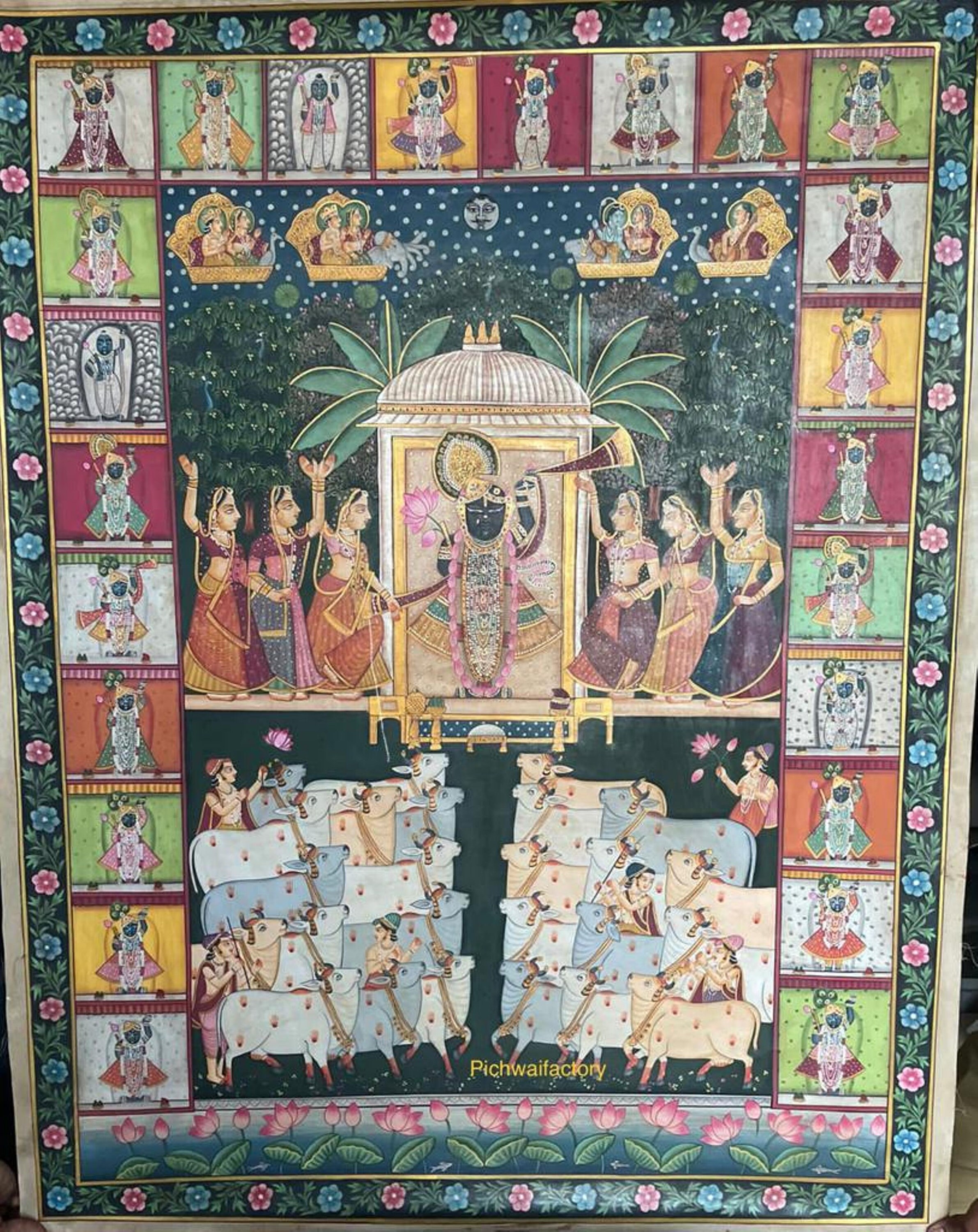 Antique Pichwai Painting Shreenathji Darshan Indian Art Hand Painted on