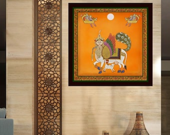 Pichwai Painting of Kamdhenu Handpainted on cloth decorative art work