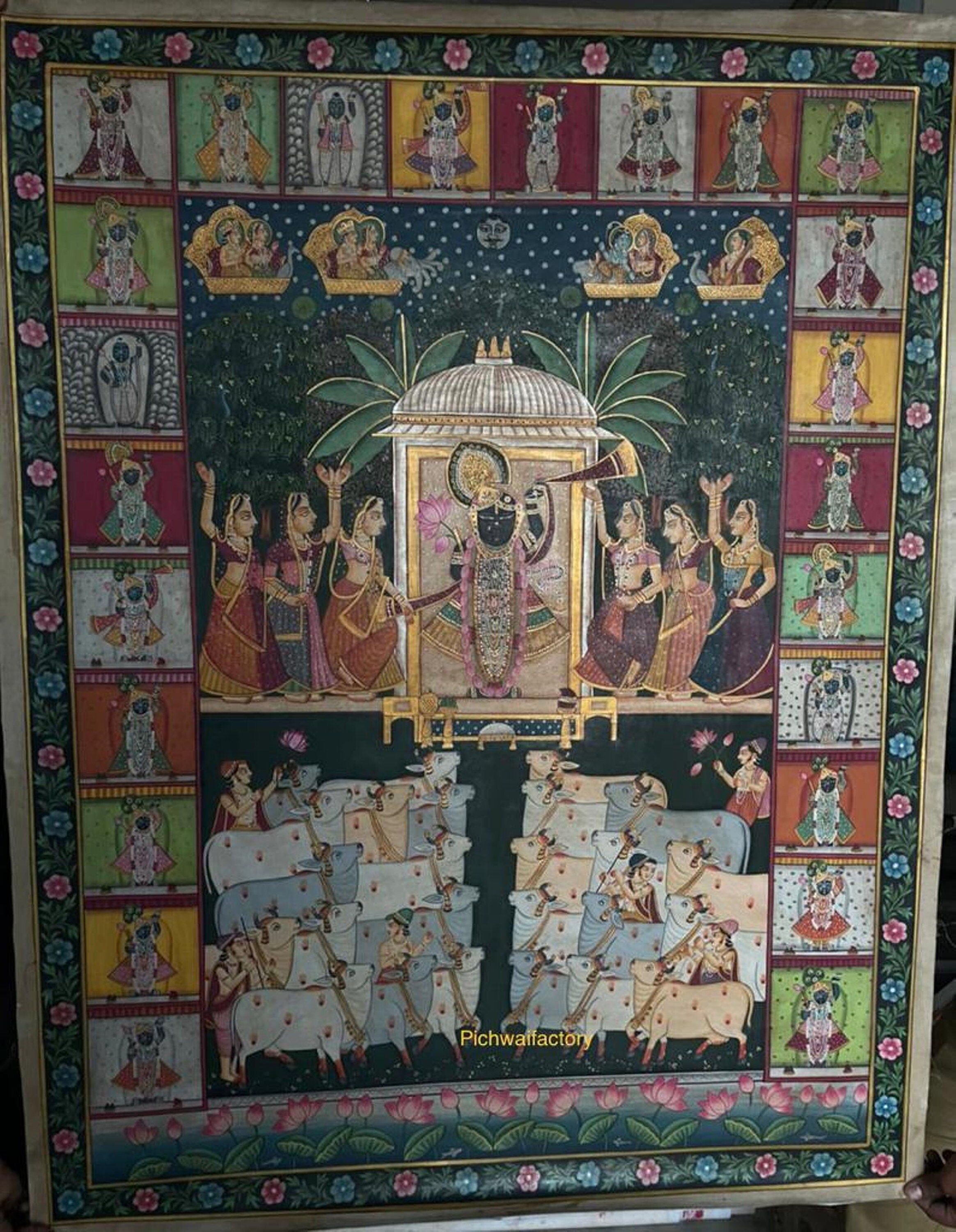 Antique Pichwai Painting Shreenathji Darshan Indian Art Hand Painted on