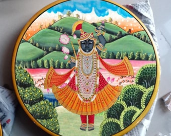 Wooden Pichwai Wall Plate Shrinathji Decorative Plate Home Decor Wall Decor