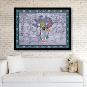 Pichwai Painting Shrinathji Darshan Hand painted on Cloth Indian Art Home Decor
