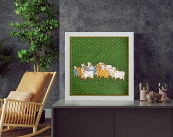 Wall Painting, Indian Cow Painting, Animal Painting, Pichwai Painting, Home Decor, Wall Decor