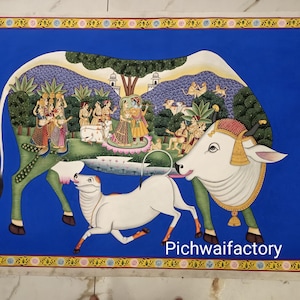 Kamdhenu Cow Pichwai Painting: Traditional Indian Home Decor
