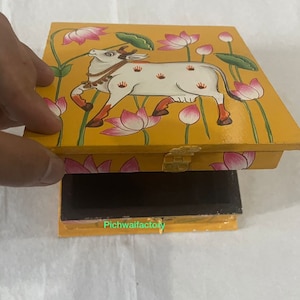 Boxes in pichwai style handpainted wooden small box for gifting.