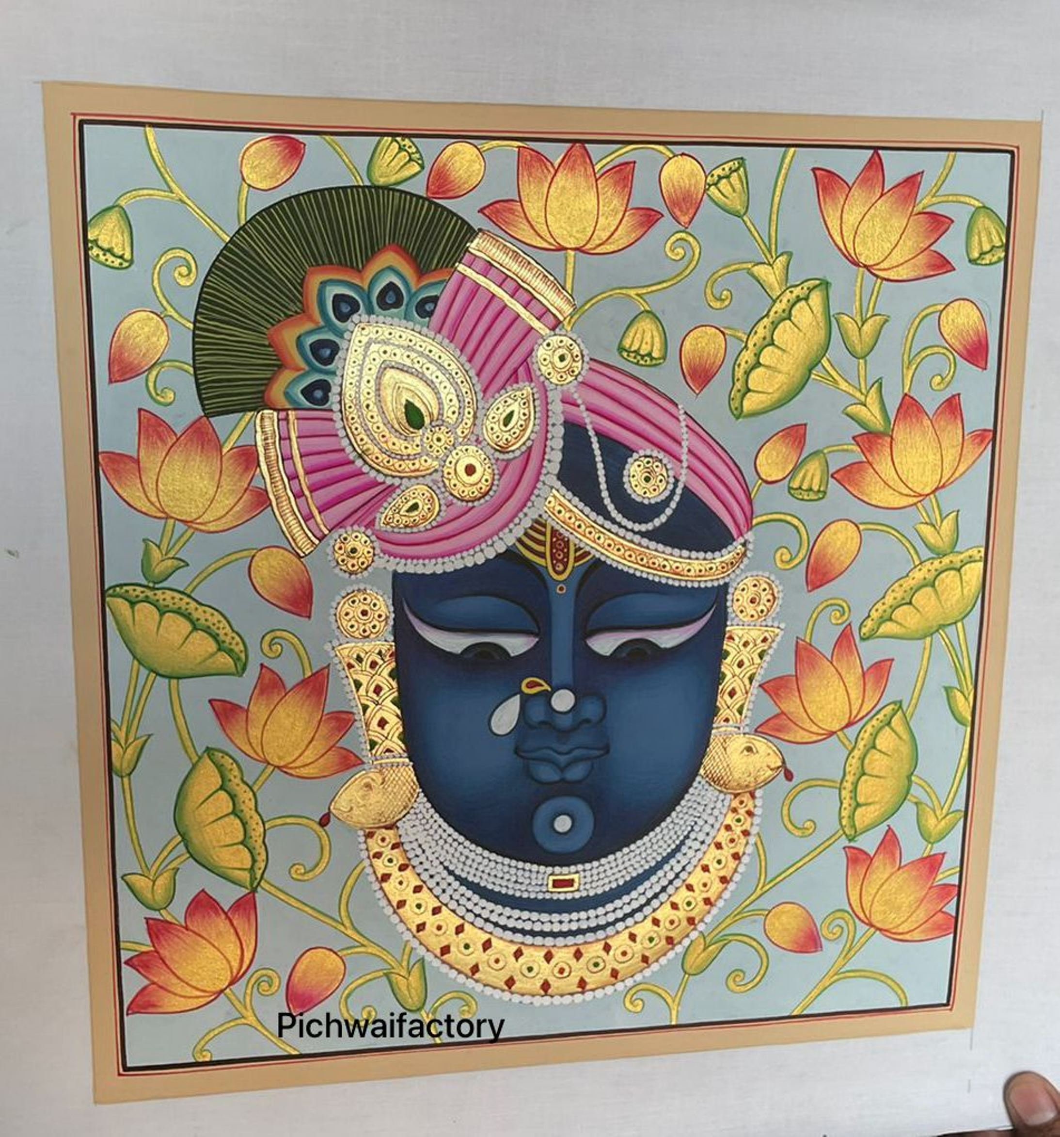 Shrinathji Pichwai Painting Mukharvind on Canvas Real Gold Work Etsy