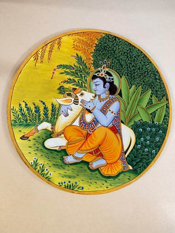 Decorative Hand Painted Pichwai Plate For Home Decor