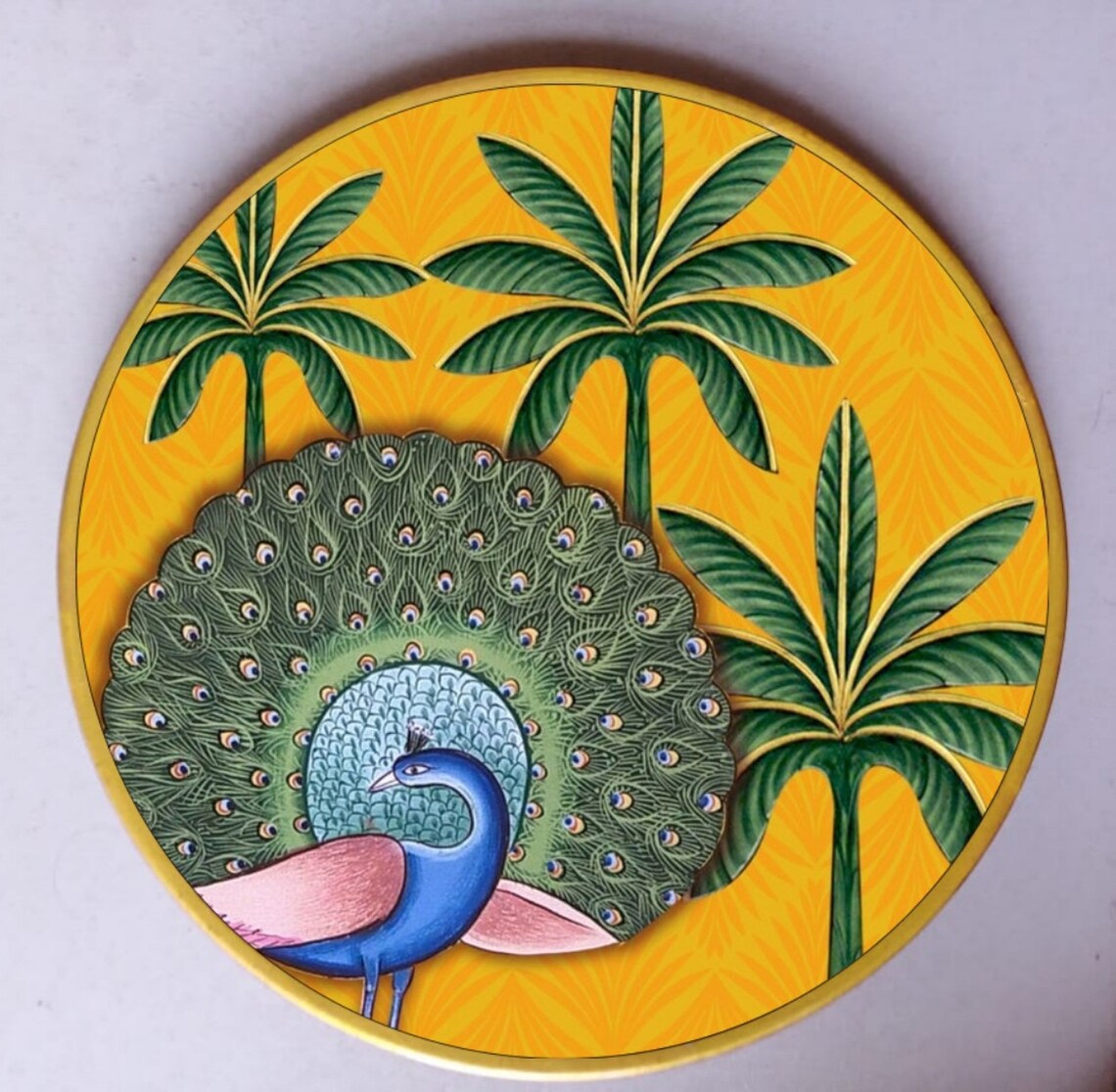 Wooden Pichwai Hand Painted Wall Plate Set of 5 Different Style Hanging