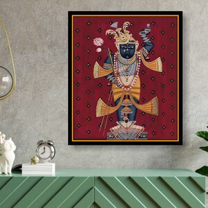 Pichwai Painting Shrinathji Darshan Hand Painted on Cloth Indian Art Home Decor