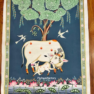 Cow Pichwai Painting: Indian Tree of Life Folk Art - Etsy