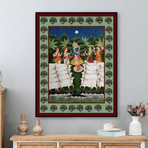 Pichwai Painting Shrinathji Darshan Hand Painted on Cloth Indian Art Home Decor