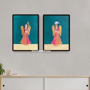 Pichwai Painting of gopis indian art home decor hand painted pichwai