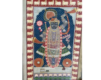 Shreenathji Pichwai Gemälde: Indische Kunst, Wohndekor (60 x 90 cm)