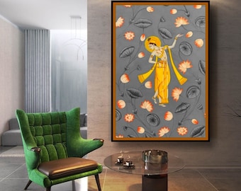 Lord Krishna Pichwai Painting: Hand-Painted Cotton Devotional Art